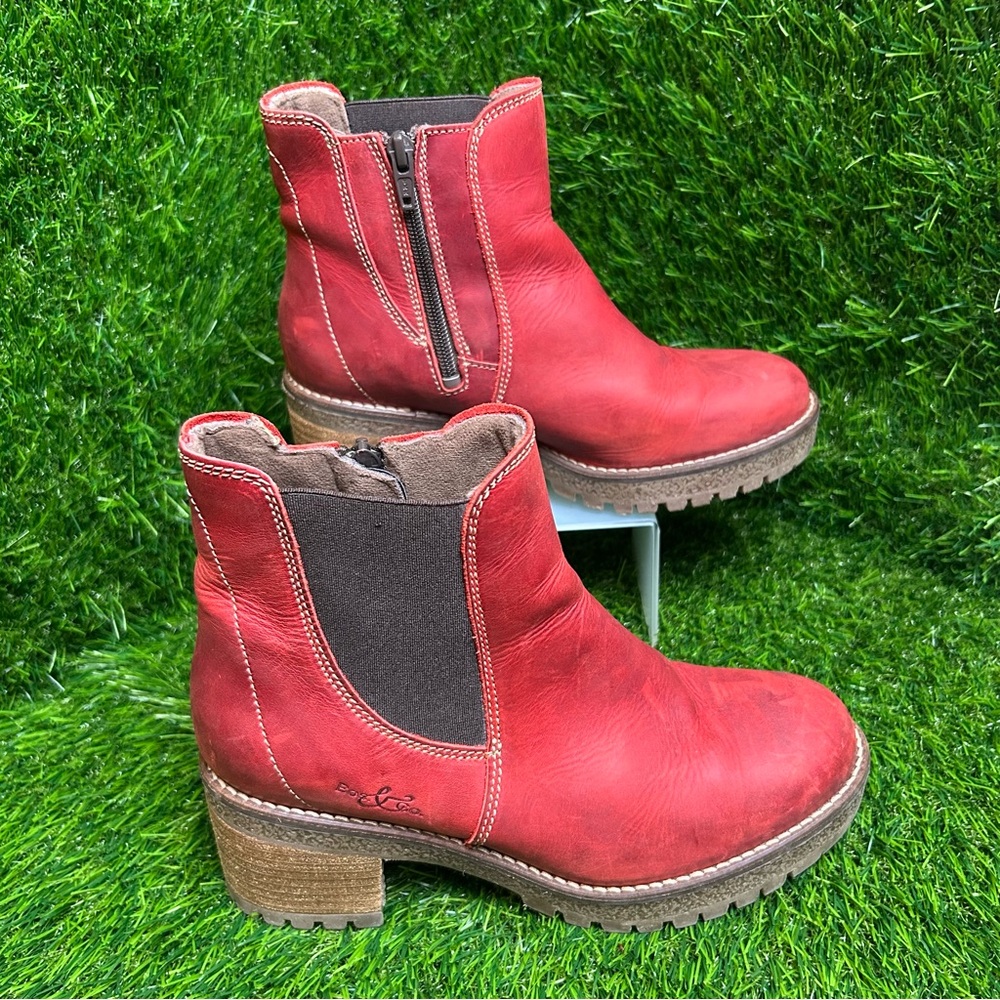 Bos. & Co Red Ankle Boots with Side Zipper